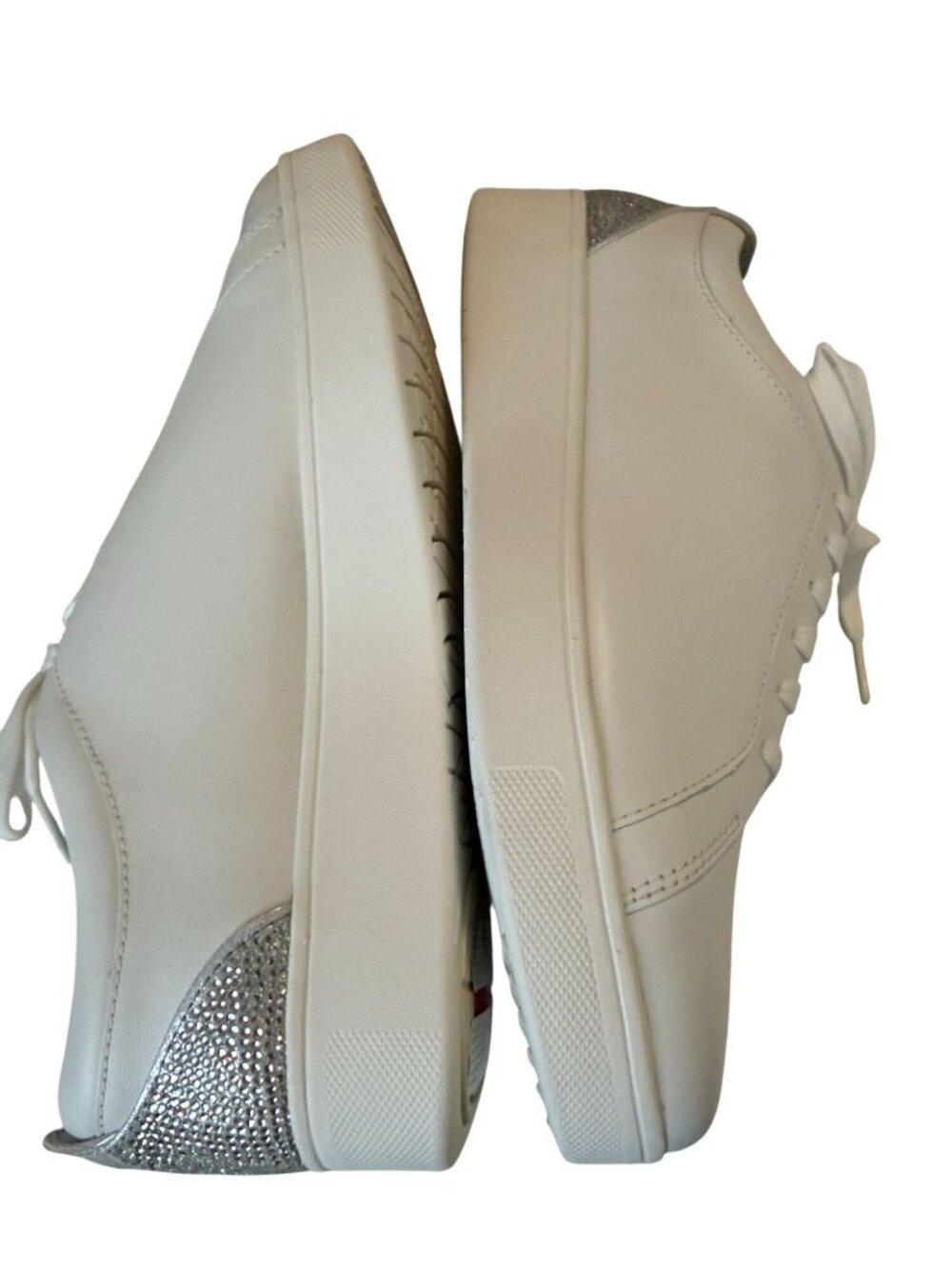 Fitflop Rally White and Silver Crystal Back Tab Leather Sneaker Size 8.5 NIB - Picture 5 of 12